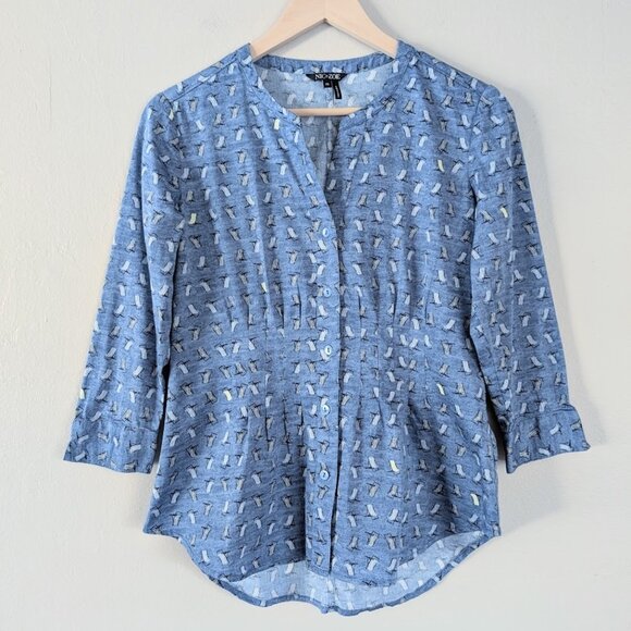 NIC+ZOE Women's Beach Chair Button Up Shirt with Band Collar and Peplum Waist XS - Picture 1 of 12